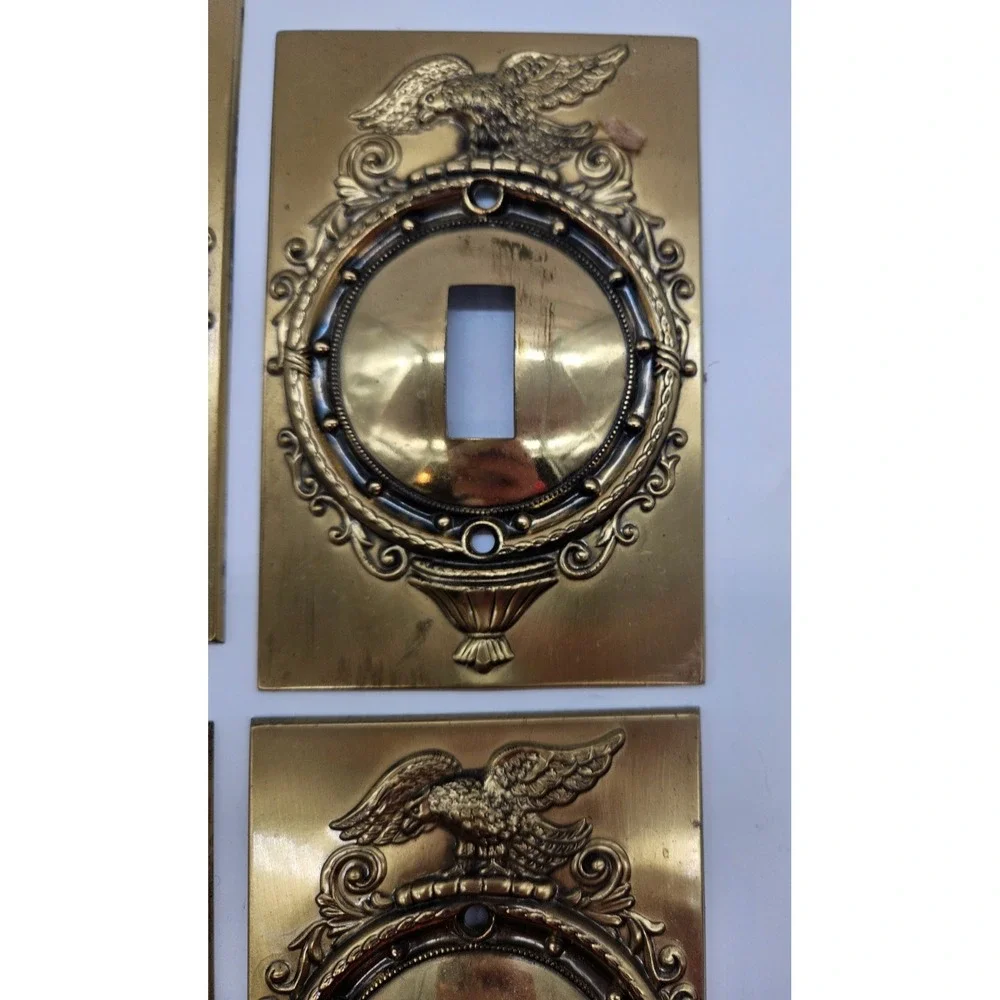 Vintage Brass Eagle Light Switch Covers Set of 4 Federal Style Single Toggle